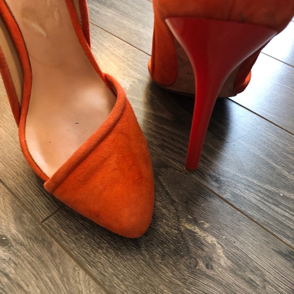 ⭐️SALE⭐️L.A.M.B. (Gwen Stefani) Orange suede/patent stilettos size 7M EUC - Picture 3 of 6
